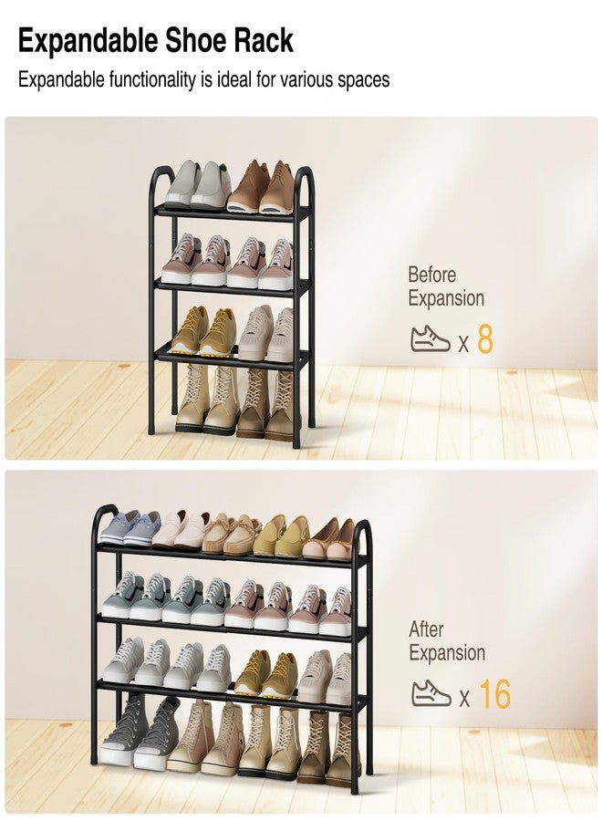 STO STO Expandable Shoe Rack, 3-Tier Metal Small Shoe Rack for Closet, Up to 16 Pairs Adjustable Shoes Racks Storage for Front Door Entrance, Free Standing Shoes Rack Organizer for Entryway, Black - Image 3