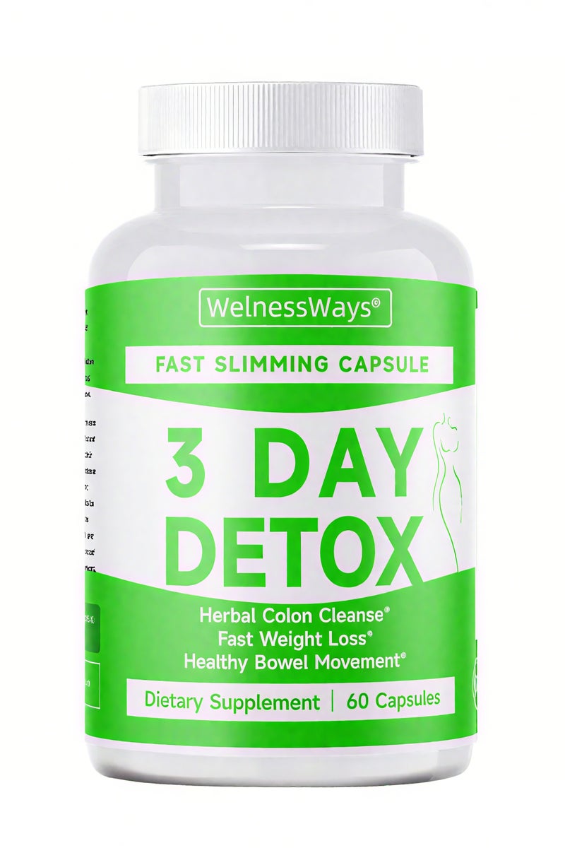 WelnessWays 3-Day Fast-Acting Detox & Slimming Capsules | Herbal Colon Cleanse + Rapid Fat Burning | 60 Capsules Dietary Supplement - Image 1