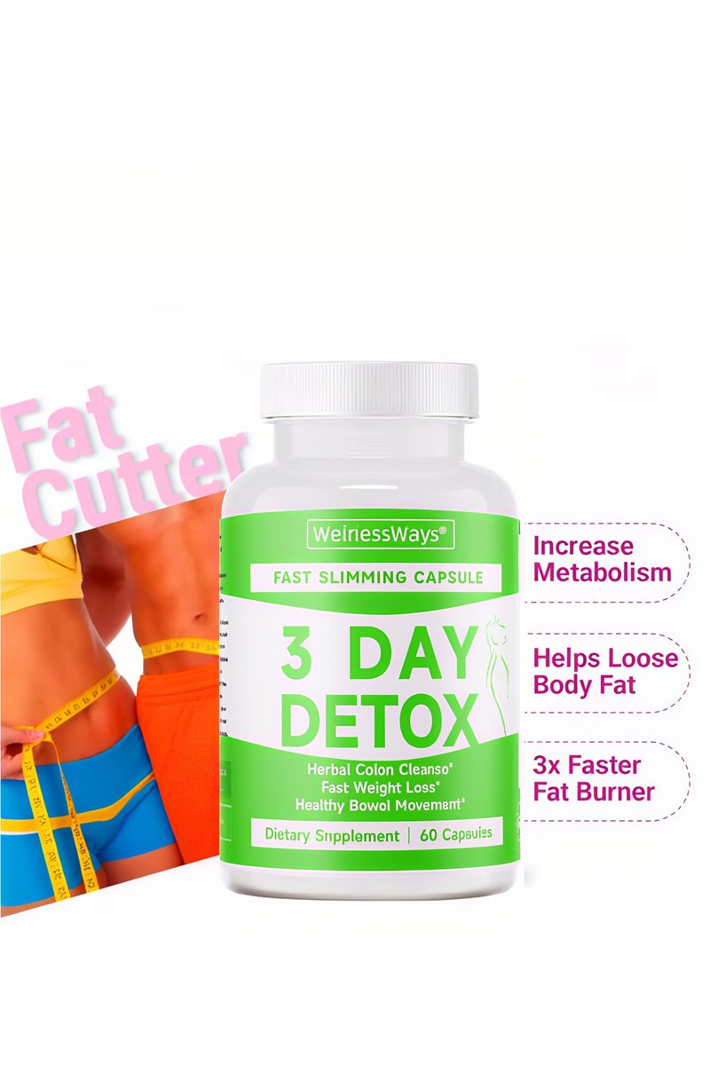 WelnessWays 3-Day Fast-Acting Detox & Slimming Capsules | Herbal Colon Cleanse + Rapid Fat Burning | 60 Capsules Dietary Supplement - Image 3