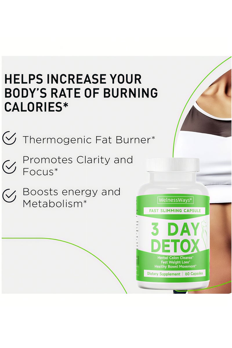 WelnessWays 3-Day Fast-Acting Detox & Slimming Capsules | Herbal Colon Cleanse + Rapid Fat Burning | 60 Capsules Dietary Supplement - Image 4