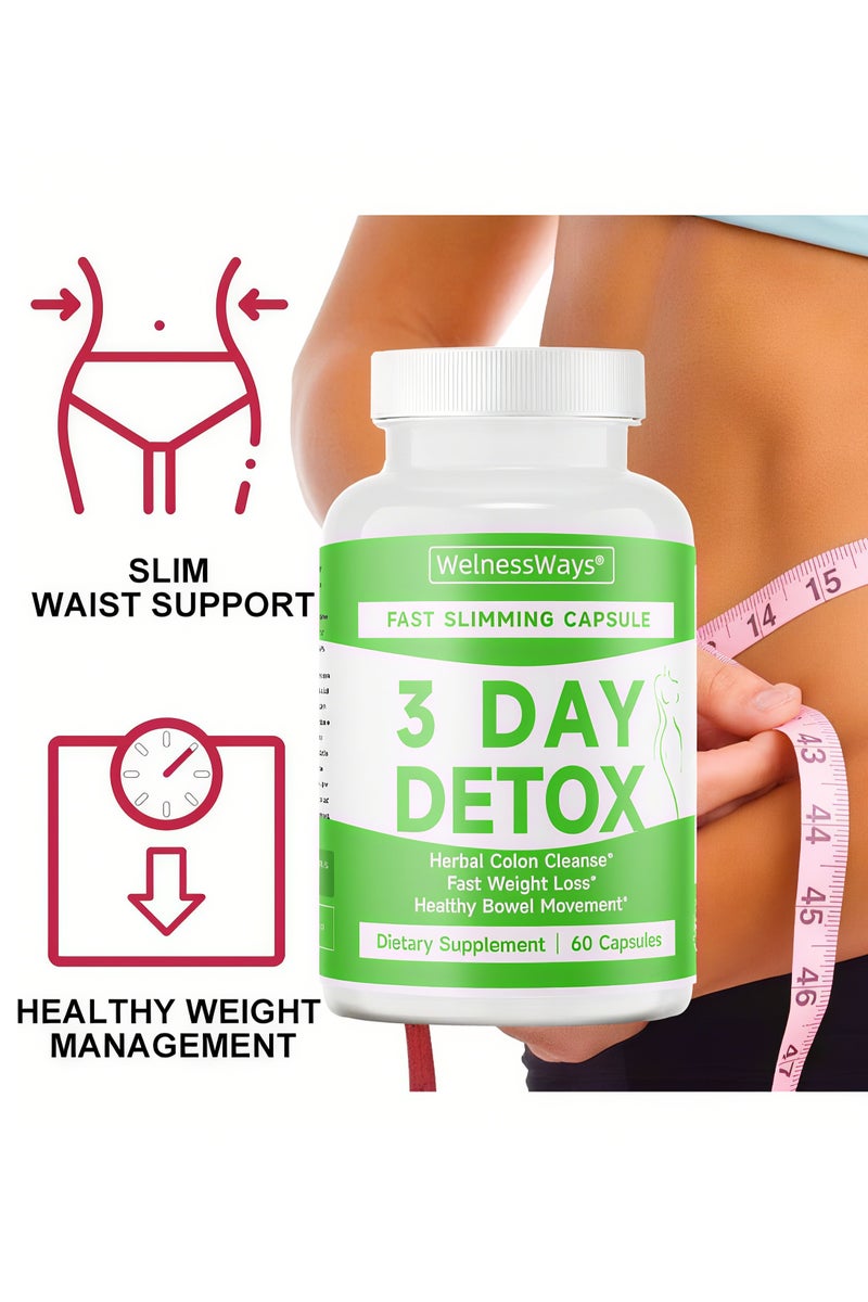 WelnessWays 3-Day Fast-Acting Detox & Slimming Capsules | Herbal Colon Cleanse + Rapid Fat Burning | 60 Capsules Dietary Supplement - Image 5