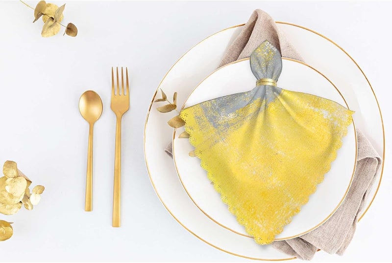 Yibeas Grey Yellow Graffiti Cloth Table Napkins Set of 4 Modern Simple Art Painting Polyester Washable Decoration Dinner Napkins for Kitchen 18 x 18 inch - Image 5