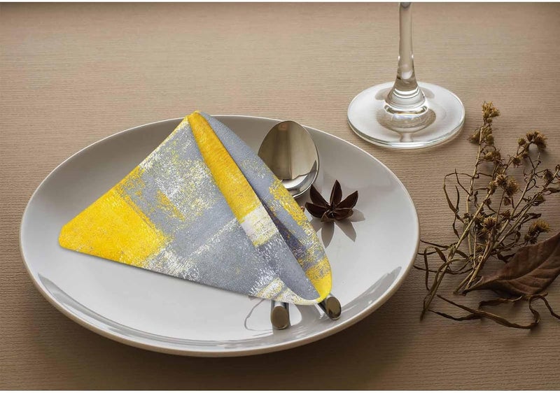 Yibeas Grey Yellow Graffiti Cloth Table Napkins Set of 4 Modern Simple Art Painting Polyester Washable Decoration Dinner Napkins for Kitchen 18 x 18 inch - Image 3