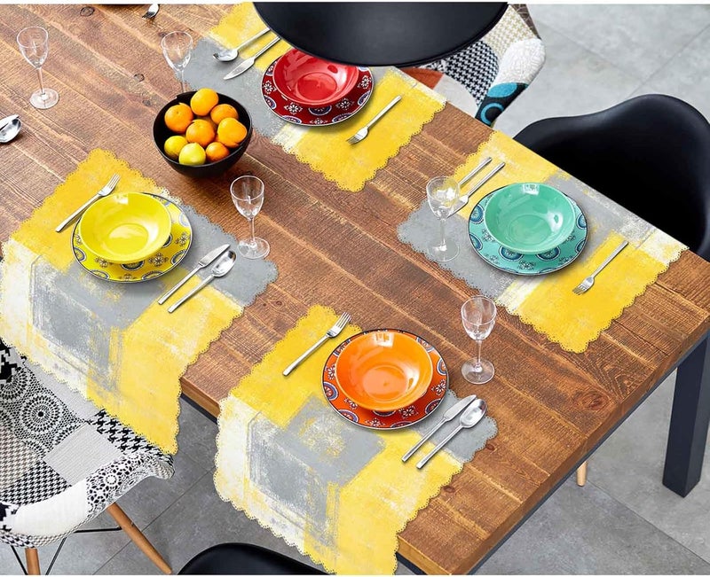 Yibeas Grey Yellow Graffiti Cloth Table Napkins Set of 4 Modern Simple Art Painting Polyester Washable Decoration Dinner Napkins for Kitchen 18 x 18 inch - Image 4