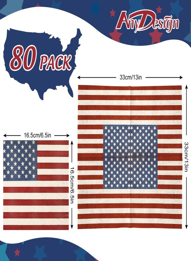 AnyDesign 80 Pcs Patriotic Luncheon Napkins Disposable Vintage American Flag Paper Napkin Decorative Retro 4th of July Dessert Dinner Hand Napkin for Independence Day 250th Anniversary Supplies - Image 2