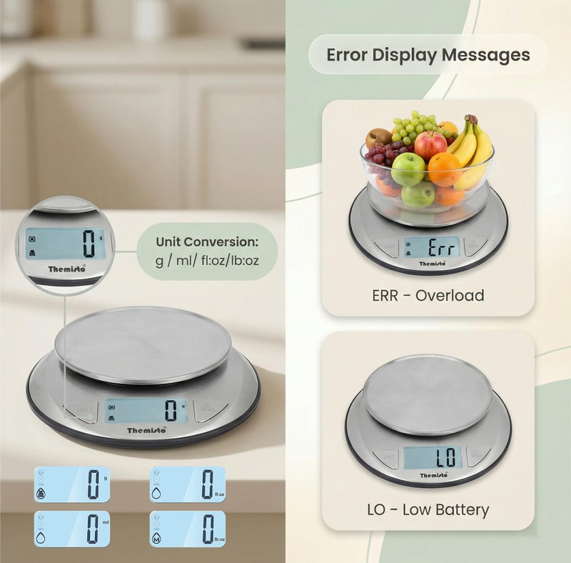 Themisto TH-WS20 Digital Kitchen Weighing Scale Stainless Steel (5Kg) - Image 4