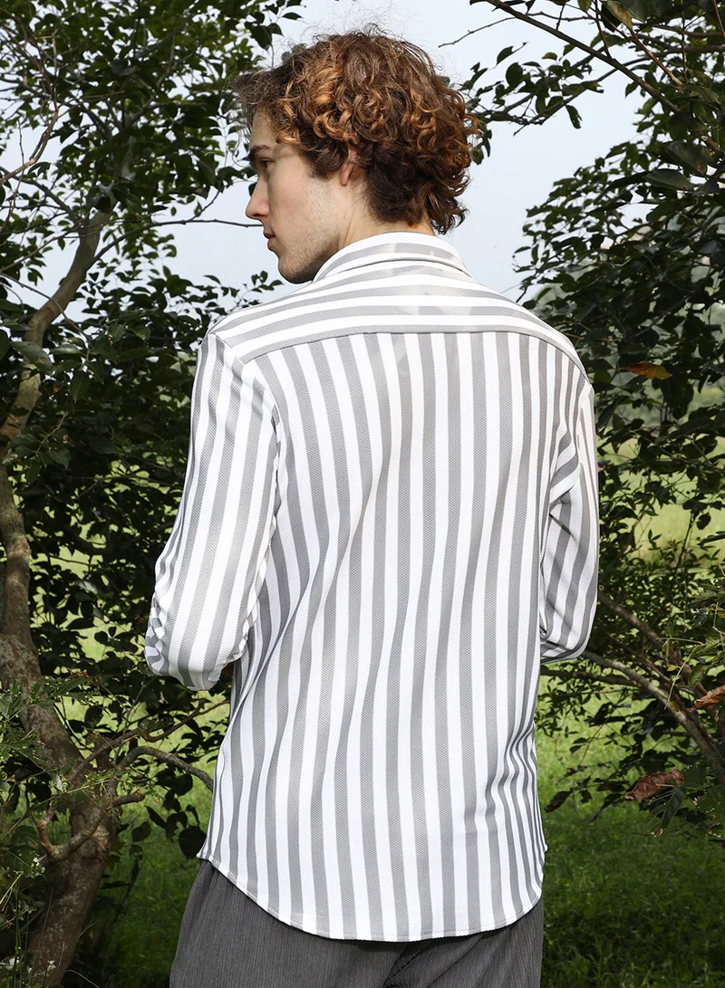 CAHOOT  Men's Coin Grey & Cream White Nautical-Stripe Utility Shirt for Men | Best Price UAE