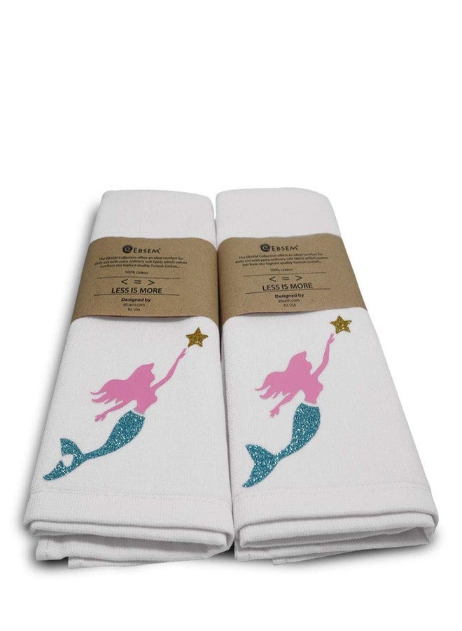 Ebsem Marine Style Hand Dish Towel 2 Pieces Set Premium Quality Turkish Towels Super Soft, Plush and Highly Absorbent Bath Hammam Gym Nautical Yacht Boat (White, Mermaid) - Image 2
