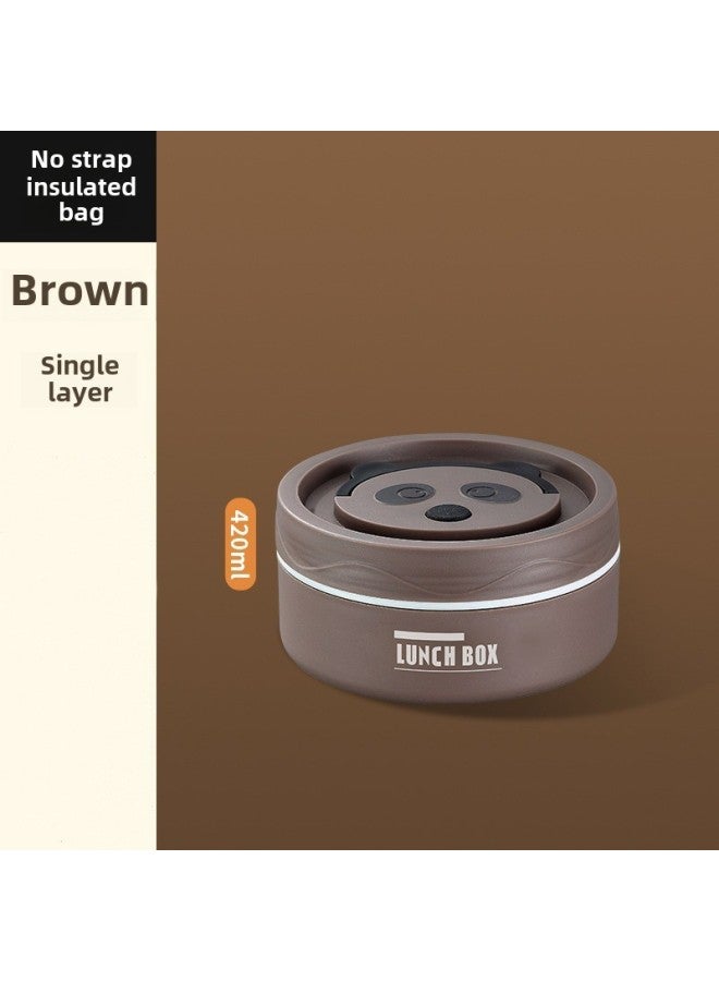 304 Stainless Steel Insulated Lunch Box For Office Workers Lunch Box Soup Rice Bowl For Students Microwave Heating Lunch Box-Specifications:*brown-small Size 420ml