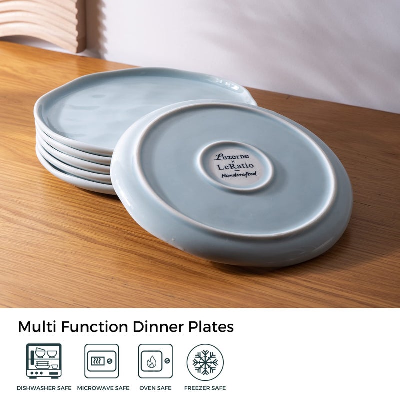 LERATIO Dinner Plates,10.5 inch Ceramic Plates Set of 6,Handmade Porcelain Plates for kitchen with Wavy Edge,Microwave & Dishwasher & Oven Safe,Light weight & Scratch Resistant Dishes Set - Image 3