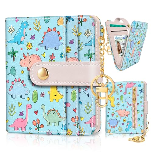 Jogjam Cute Dinosaur Rfid Girls Girly Teen Wallet, Small Slim Thin Compact Travel Credit Card Women Wallet, PU Leather Bifold Cash Zipper Coin Pocket ID Window for Female Ladies Gifts - Image 1