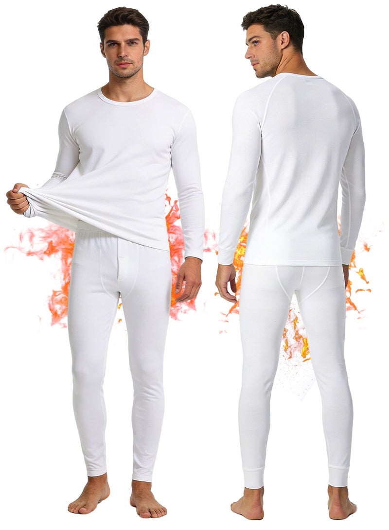 ياكيتر طقم ملابس داخلية حرارية للرجال، قماش مخملي ناعم سميك ودافئ، طبقة داخلية عالية الجودة للشتاء للارتداء اليومي والأنشطة الخارجية (أبيض) - Image 1
