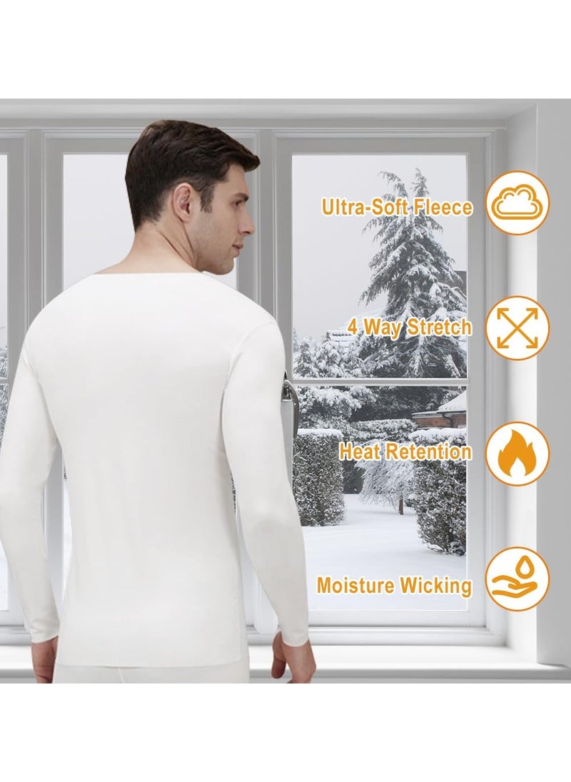 Yakiter - Men's Cotton Thermal Underwear Set Shirt Pants Long Johns（White） - Image 1
