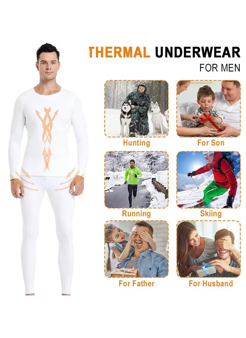 Yakiter - Men's Cotton Thermal Underwear Set Shirt Pants Long Johns（White） - Image 1