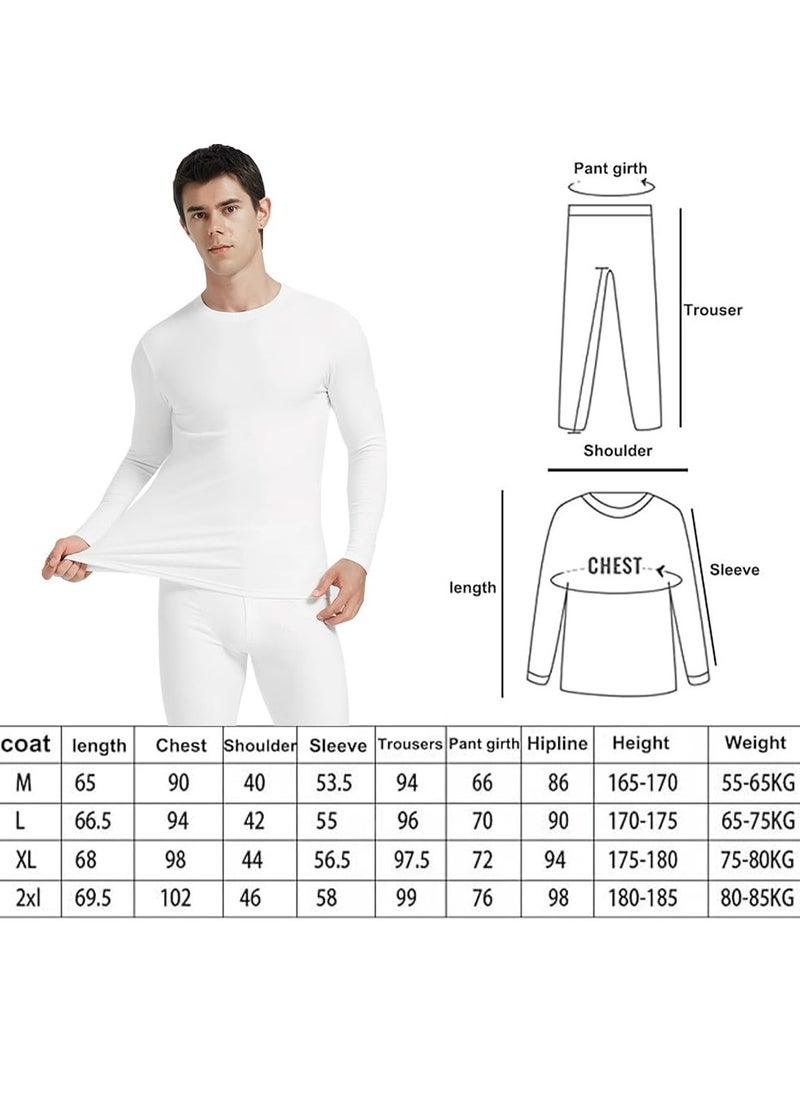 Yakiter - Men's Cotton Thermal Underwear Set Shirt Pants Long Johns（White） - Image 1