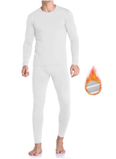 Yakiter Men's Cotton Thermal Underwear Set Shirt Pants Long Johns（White）  - Image 1