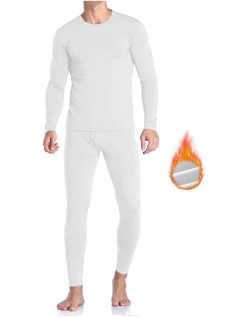 Yakiter - Men's Cotton Thermal Underwear Set Shirt Pants Long Johns（White） - Image 1