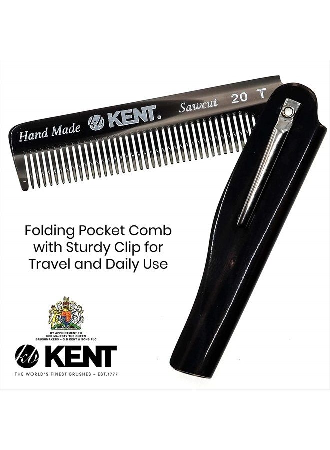 KENT مشط جيب يدوي قابل للطي من كينت 20T باللون الأسود من الجرافيت للرجال، مشط شعر بأسنان دقيقة لتصفيف الشعر يوميًا، لللحية أو الشارب، للاستخدام الجاف أو مع البلسم، مقطوع بالمنشار، صنع في إنجلترا - Image 4