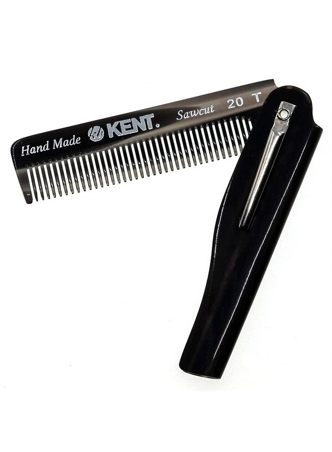 KENT مشط جيب يدوي قابل للطي من كينت 20T باللون الأسود من الجرافيت للرجال، مشط شعر بأسنان دقيقة لتصفيف الشعر يوميًا، لللحية أو الشارب، للاستخدام الجاف أو مع البلسم، مقطوع بالمنشار، صنع في إنجلترا - Image 1