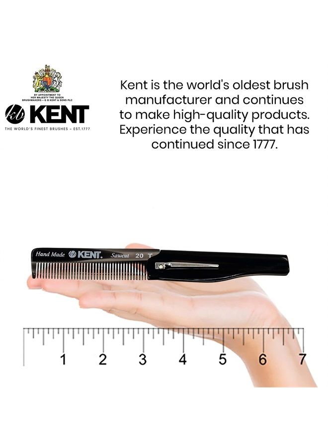 KENT مشط جيب يدوي قابل للطي من كينت 20T باللون الأسود من الجرافيت للرجال، مشط شعر بأسنان دقيقة لتصفيف الشعر يوميًا، لللحية أو الشارب، للاستخدام الجاف أو مع البلسم، مقطوع بالمنشار، صنع في إنجلترا - Image 2