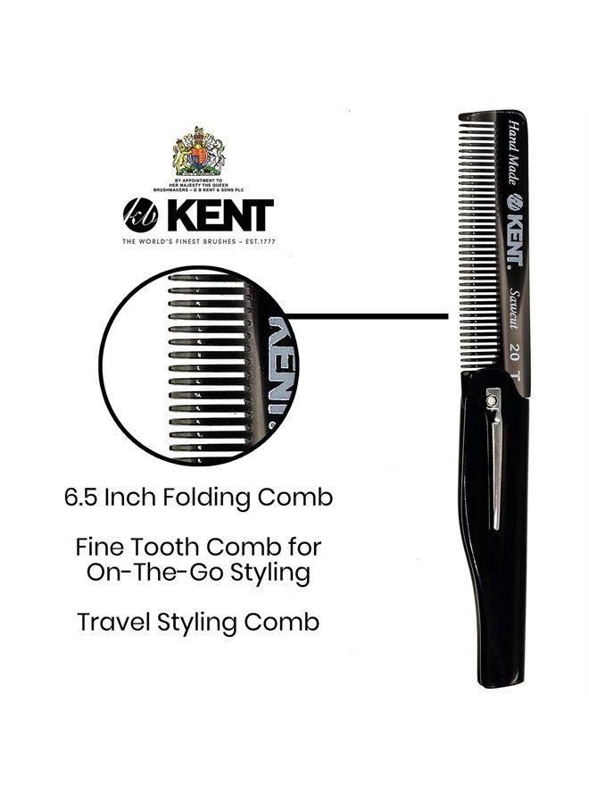 KENT مشط جيب يدوي قابل للطي من كينت 20T باللون الأسود من الجرافيت للرجال، مشط شعر بأسنان دقيقة لتصفيف الشعر يوميًا، لللحية أو الشارب، للاستخدام الجاف أو مع البلسم، مقطوع بالمنشار، صنع في إنجلترا - Image 3