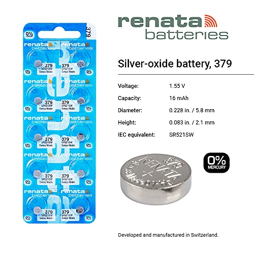Renata 379 SR521SW Batteries - 1.55V Silver Oxide 379 Watch Battery (2 Count) - Image 2