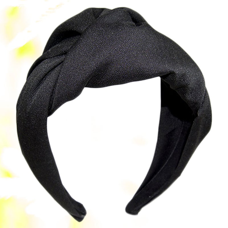 Woman Fashion Hair Delicate Hair Band Headband Cloth Wide Hair Simple Hair Accessory (Black) - Image 3