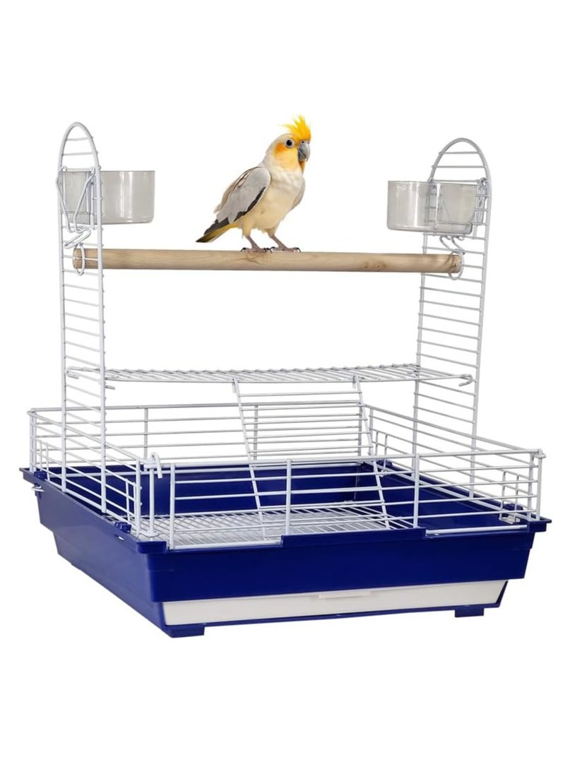 NNC PETS Bird stand for small to medium-sized birds, Interactive bird playground with Wooden perch, Plastic feeding cups, Climbing ladder, and Slide-out tray, Ideal for indoor and outdoor 46 cm (Blue)  - Image 1