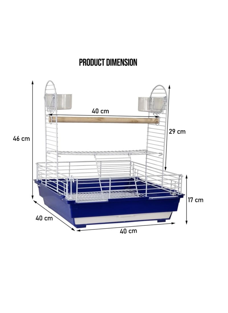 NNC PETS Bird stand for small to medium-sized birds, Interactive bird playground with Wooden perch, Plastic feeding cups, Climbing ladder, and Slide-out tray, Ideal for indoor and outdoor 46 cm (Blue)  - Image 2