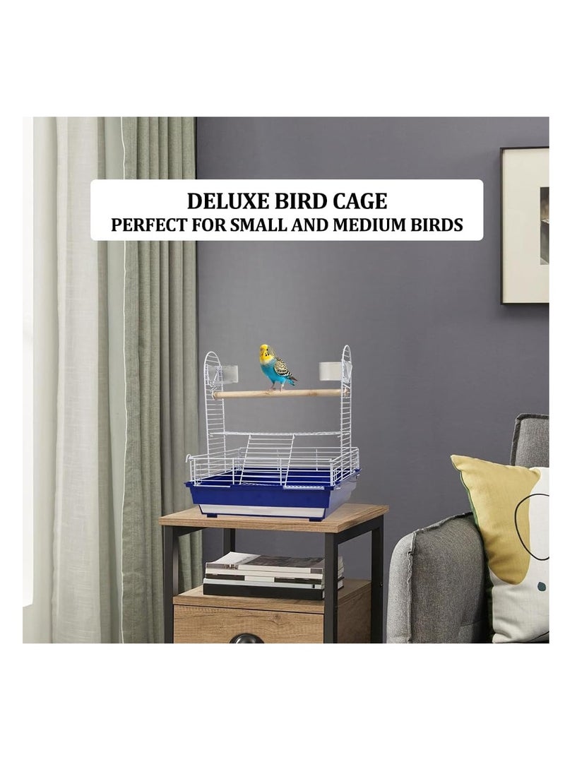 NNC PETS Bird stand for small to medium-sized birds, Interactive bird playground with Wooden perch, Plastic feeding cups, Climbing ladder, and Slide-out tray, Ideal for indoor and outdoor 46 cm (Blue)  - Image 4