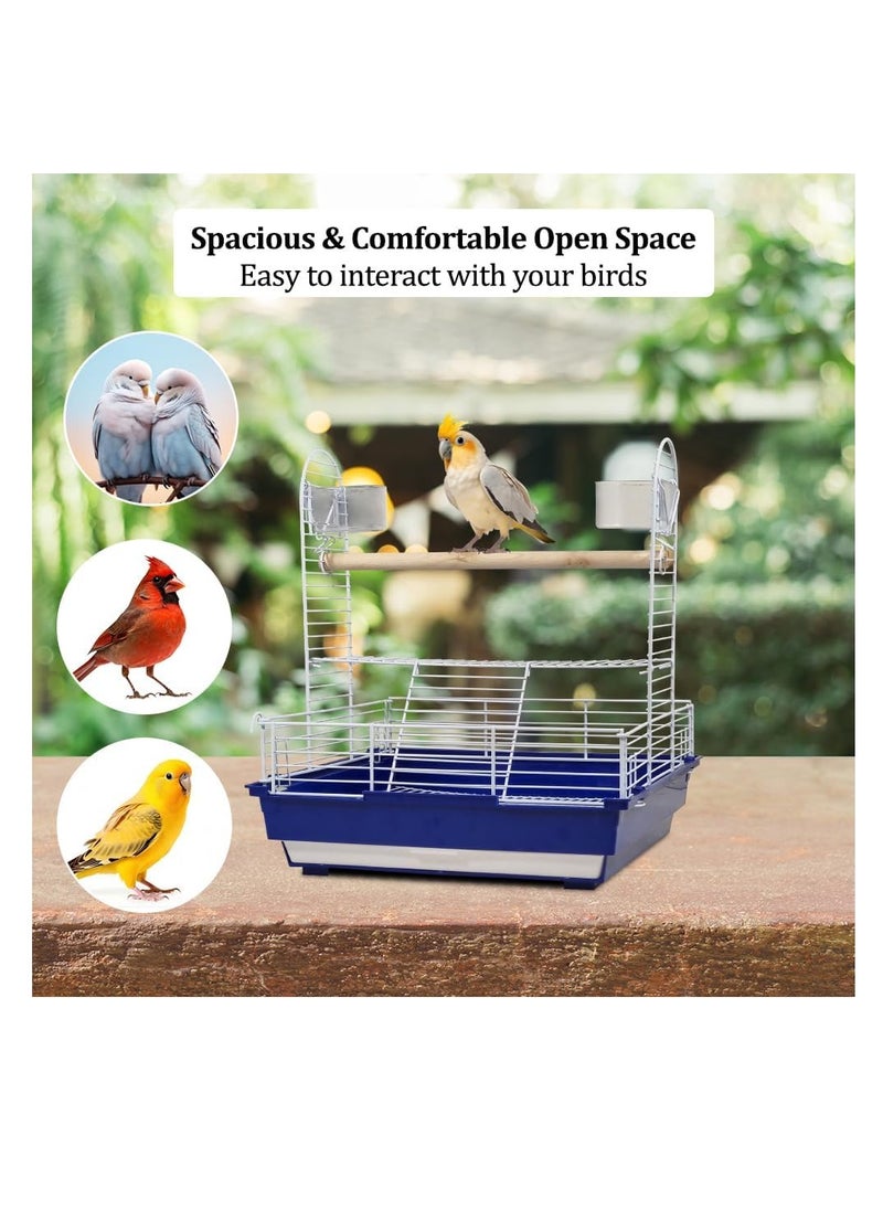 NNC PETS Bird stand for small to medium-sized birds, Interactive bird playground with Wooden perch, Plastic feeding cups, Climbing ladder, and Slide-out tray, Ideal for indoor and outdoor 46 cm (Blue)  - Image 5