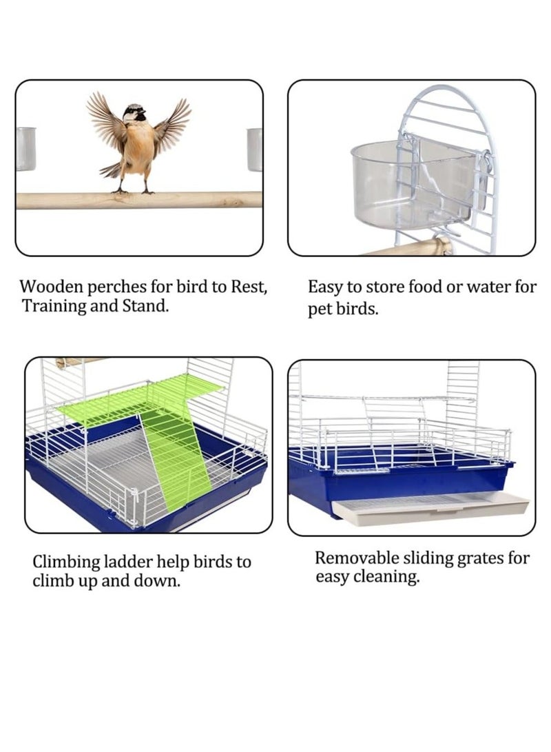 أن ان سي بيتس حامل طيور للطيور الصغيرة والمتوسطة الحجم، ملعب تفاعلي للطيور مع مجثم خشبي، وأكواب تغذية بلاستيكية، وسلم تسلق، وصينية منزلقة، مثالي للاستخدام الداخلي والخارجي 46 سم (أزرق) - Image 4