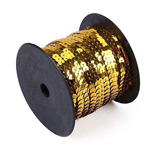 Aysekone 100 Yards 6mm Metallic Shiny Trim Sewing String Spangle Flat Round Sequins Sewing Paillette String in Roll for Wedding Craft（Gold） - Image 3