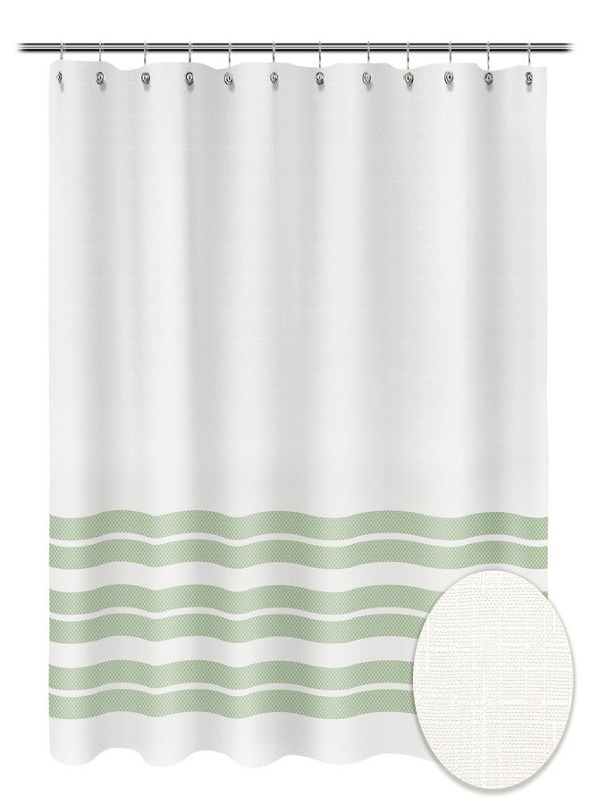 Sunlit Design Double Stripes Fabric Shower Curtain, Green Stripes Shower Curtains, Modern Style Refreshing Striped Design Bathroom Decor, 72" x 72" - Image 1