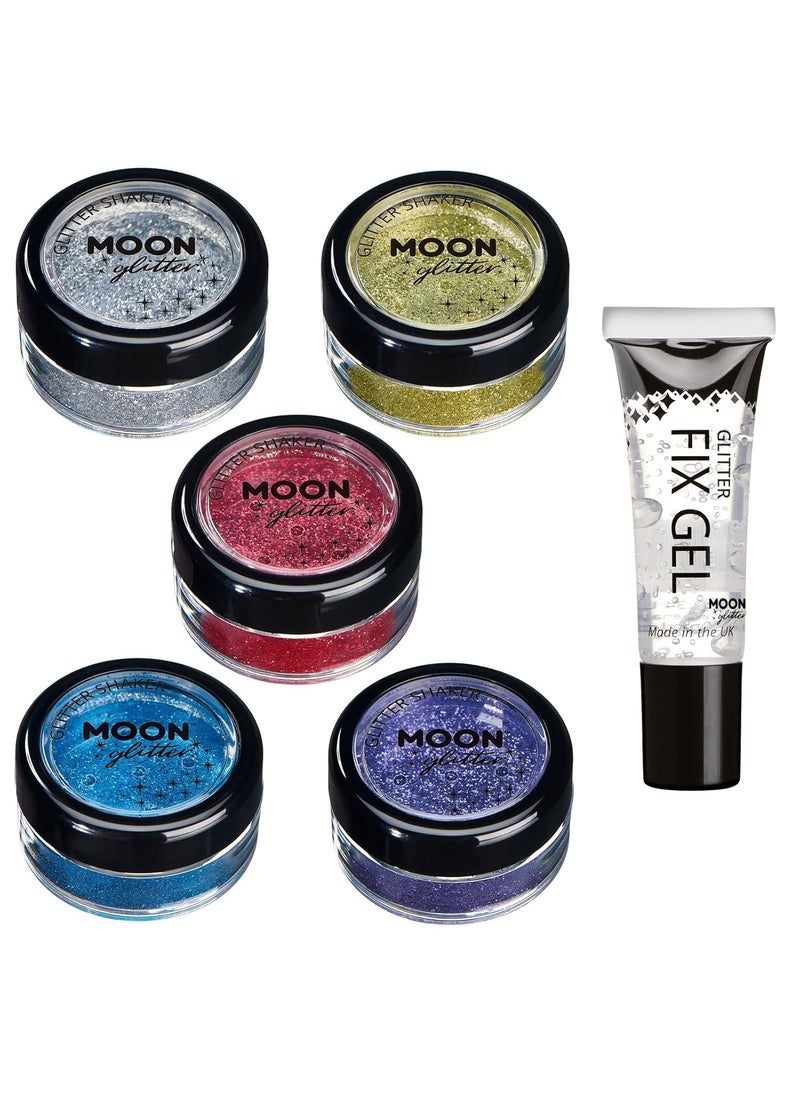 Moon Glitter - Fine Glitter Shakers by Moon Glitter – 100% Cosmetic Glitter for Face, Body, Nails, Hair and Lips - 0.17oz - Set of 5 colours - Image 1