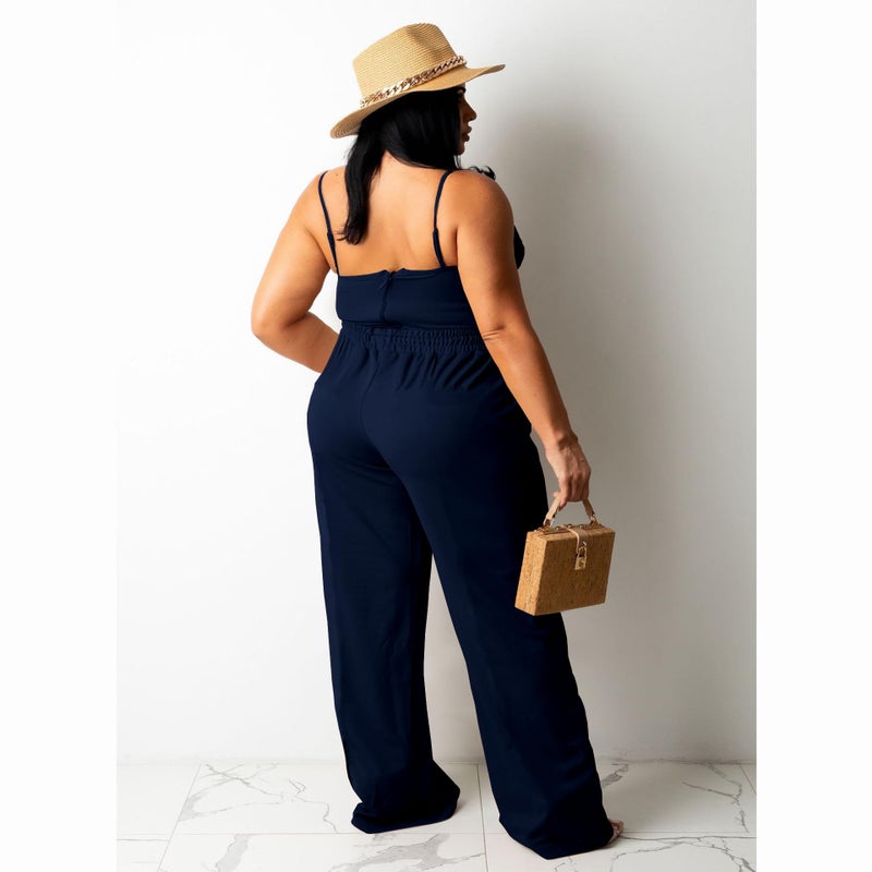 Tycorwd Women's Plus Size Casual Wide Leg Pants High Waisted Drawstring Baggy Sweatpants Elastic Straight Leg Lounge Pants with Pockets Dark Blue 1XL - Image 2