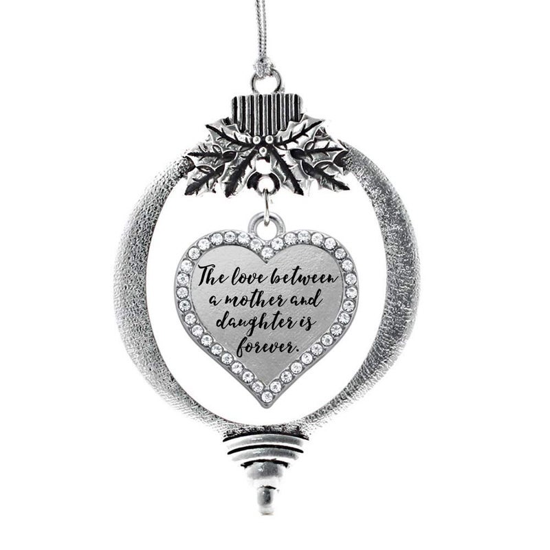 Inspired Silver  Mother and Daughter Bond  Silver Christmas Ornament  Open Heart Charm Christmas Tree Ornament with Cubic Zirconia  Holiday Hanging Decoration