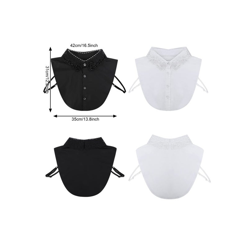 Zikra 2 Pieces Women's Fake Collar Detachable Dickey Collar Stylish Detachable Half Shirt Blouse False Collar Chiffon Fake Collar for Women & Girls Favors Black, White - Image 4