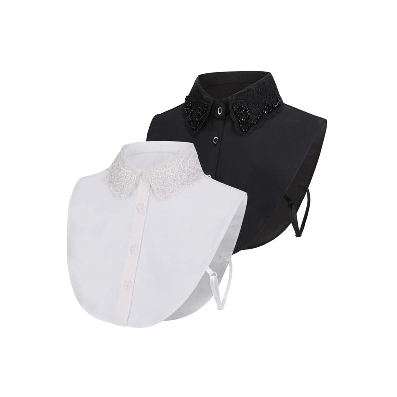 Zikra 2 Pieces Women's Fake Collar Detachable Dickey Collar Stylish Detachable Half Shirt Blouse False Collar Chiffon Fake Collar for Women & Girls Favors Black, White - Image 1