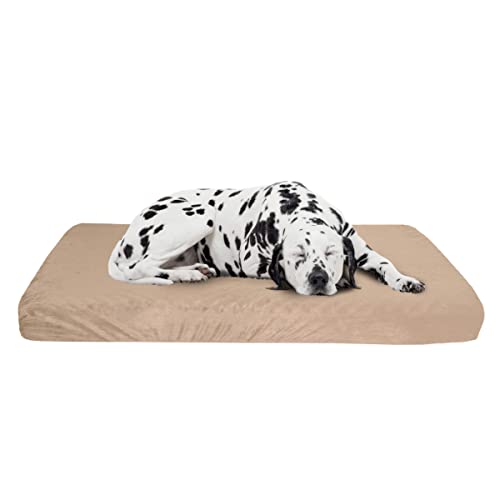 PETMAKER Orthopedic 2Layer Memory Foam Dog Bed with Machine Washable Sherpa Top 46x27 Up to 95lbs Tan