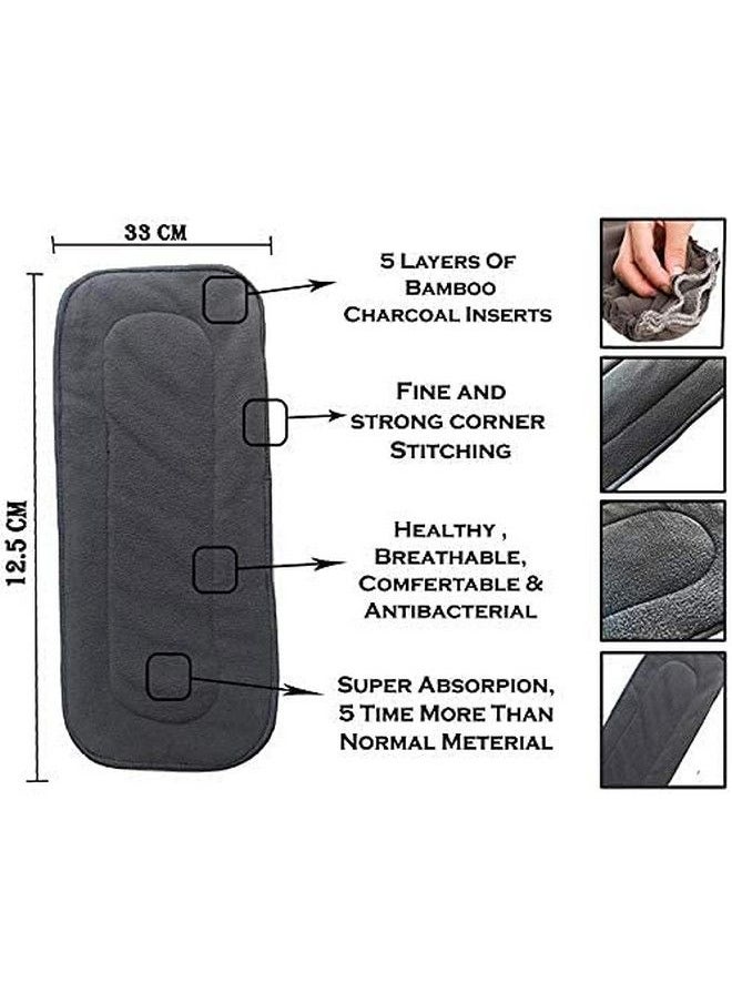 BabyMoon (Set Of 2) 1 Cloth Diaper With 5Layers Charcoal Bamboo Insert) Premium Adjustable Reusable Cloth Diaper (Fox)  - Image 3