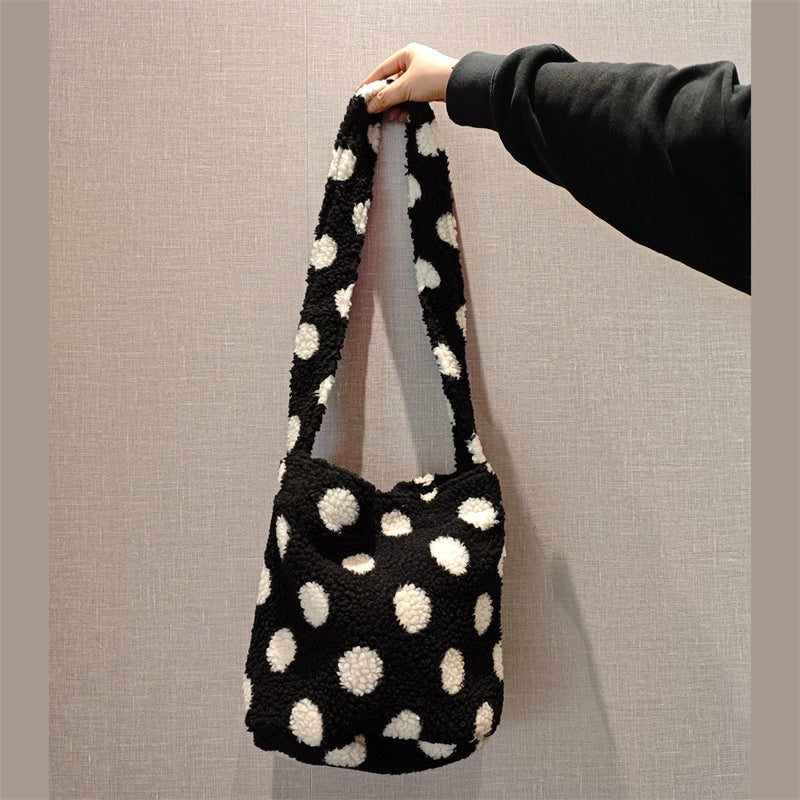 Korean-Style Ins Woolen Material Large Capacity Women'S Tote Bag Commuter Style Lazy Style Single Shoulder Crosbody Bag Trendy - Image 1