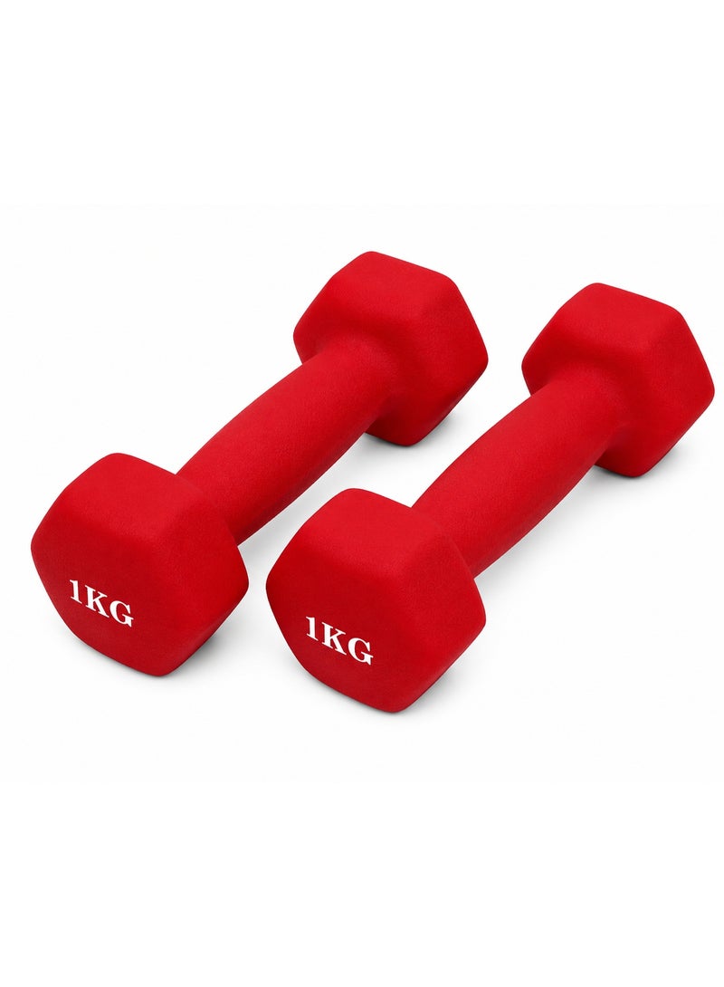 Alfalah Dumbbell Set 1KG x 2 – Non-Slip Hand Weights for Home Gym, Fitness, Aerobics & Strength Training – Red - Image 1