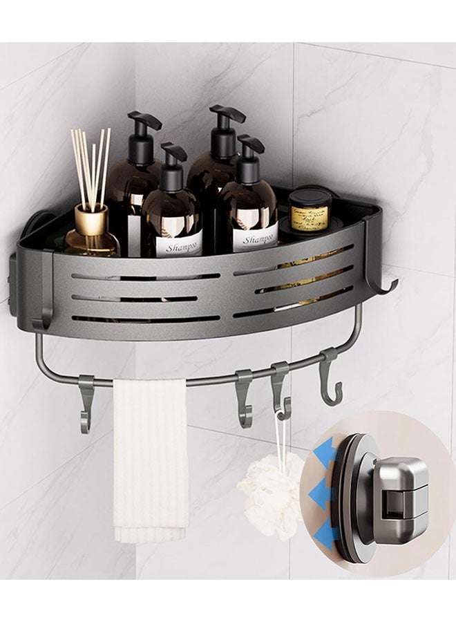 Corner Shower Caddy with Suction Cups, Aluminum Wall Mounted Organizer Shelves Storage Rack with Towel Bar and Hooks Max Hold 22lbs Bathroom Caddy Waterproof Holder for Bathroom, Kitchen - Image 1