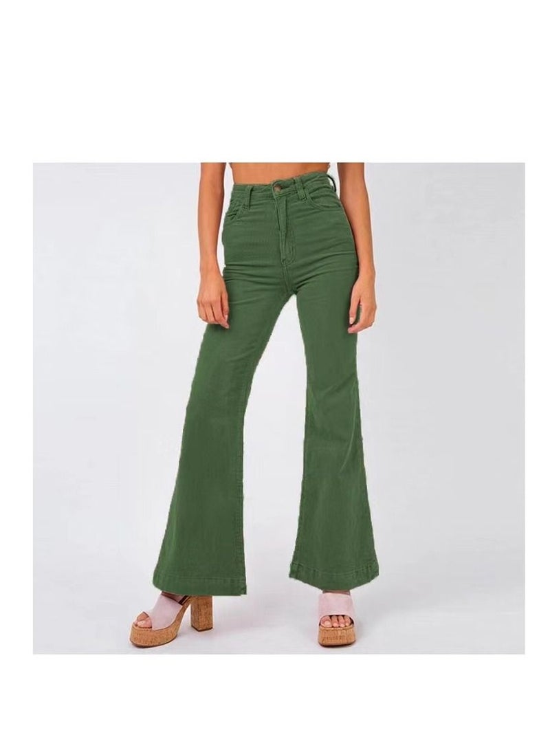 Loquat Women Fashion New Solid Color Casual Corduroy Bell Wide Leg Pants 