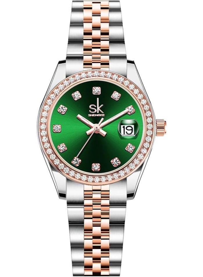 SHENGKE Women's Watch with Alloy Steel Bracelet and Crystals Quartz Watch and Calendar for Women - Image 2