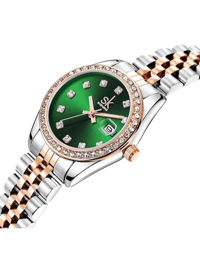 SHENGKE Women's Watch with Alloy Steel Bracelet and Crystals Quartz Watch and Calendar for Women - Image 5