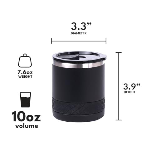 Elemental Recess Lowball Tumbler, 10oz Triple Wall Stainless Steel Cup with Non-Shattered Tritan Lid, Insulated Whiskey Glass, Insulated Coffee Tumbler Mug for Hot & Cold Drinks - Black - Image 2