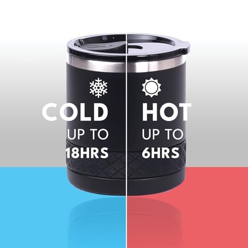 Elemental Recess Lowball Tumbler, 10oz Triple Wall Stainless Steel Cup with Non-Shattered Tritan Lid, Insulated Whiskey Glass, Insulated Coffee Tumbler Mug for Hot & Cold Drinks - Black - Image 3