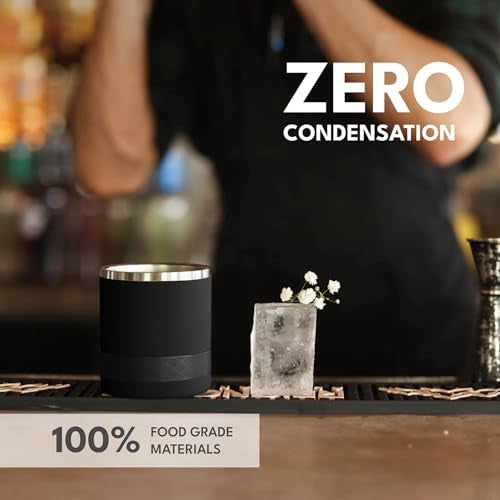 Elemental Recess Lowball Tumbler, 10oz Triple Wall Stainless Steel Cup with Non-Shattered Tritan Lid, Insulated Whiskey Glass, Insulated Coffee Tumbler Mug for Hot & Cold Drinks - Black - Image 4
